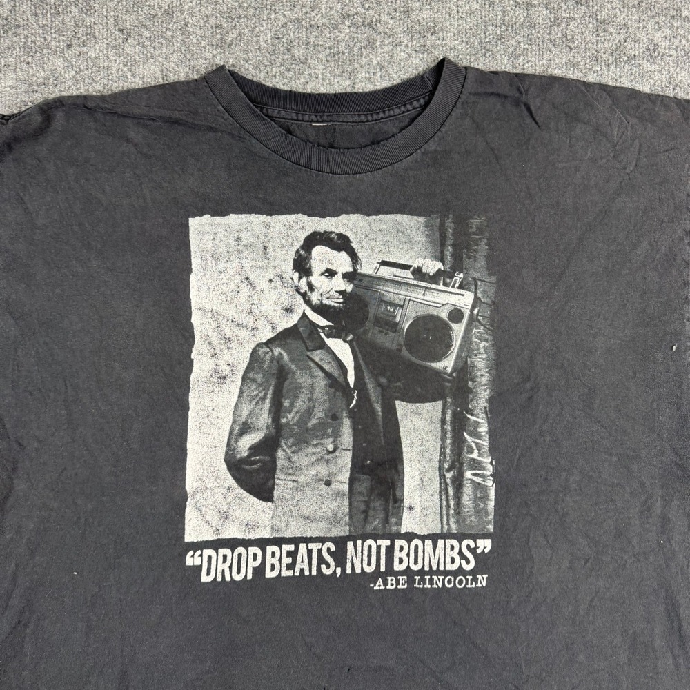 Unbranded T-Shirt Mens Size 2XL Black Abe Lincoln Drop Beats Not Bombs Graphic
